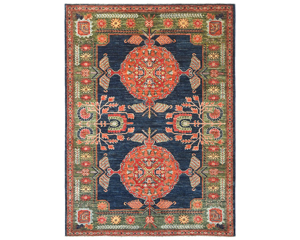 5x7 Blue Green Ersari Afghan Hand Knotted Veg Dye Wool Area Rug