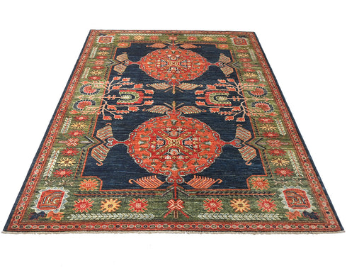 Alfombra afgana Ersari de lana teñida con vegetales, anudada a mano, de 5 x 7 pulgadas, color azul y verde