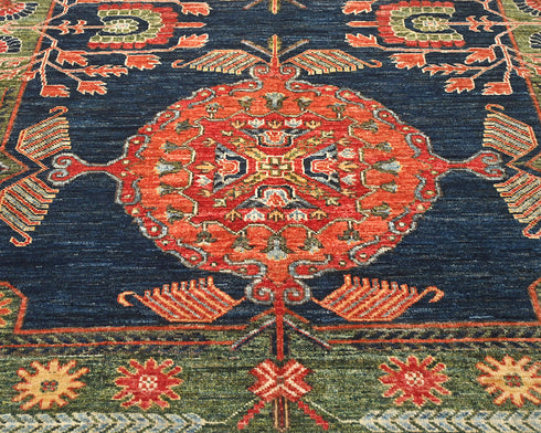 Alfombra afgana Ersari de lana teñida con vegetales, anudada a mano, de 5 x 7 pulgadas, color azul y verde