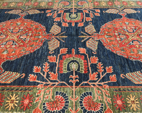 Alfombra afgana Ersari de lana teñida con vegetales, anudada a mano, de 5 x 7 pulgadas, color azul y verde