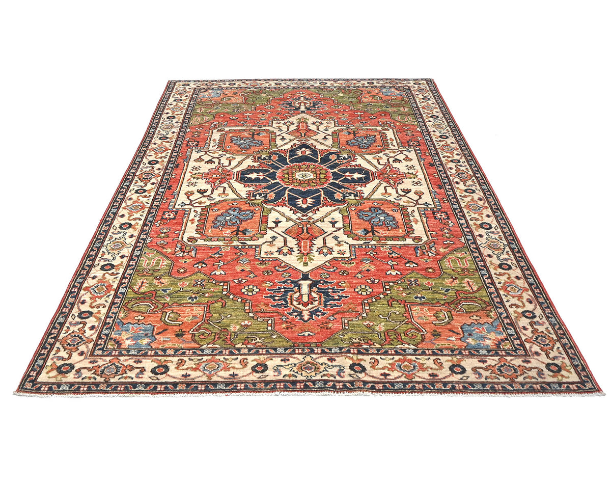 Alfombra afgana Ersari de lana teñida vegetal anudada a mano, 6x8, color beige óxido