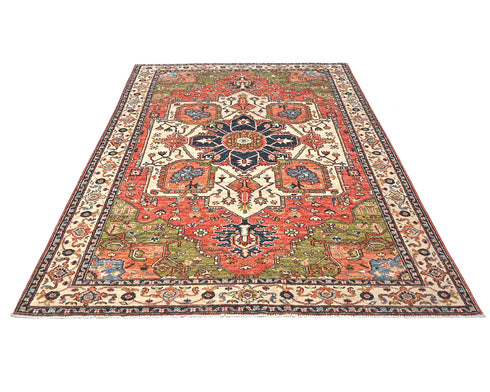 Alfombra afgana Ersari de lana teñida vegetal anudada a mano, 6x8, color beige óxido