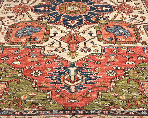 Alfombra afgana Ersari de lana teñida vegetal anudada a mano, 6x8, color beige óxido