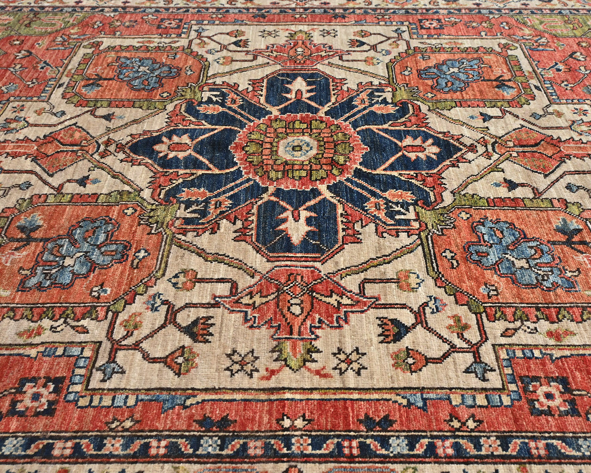 Alfombra afgana Ersari de lana teñida vegetal anudada a mano, 6x8, color beige óxido