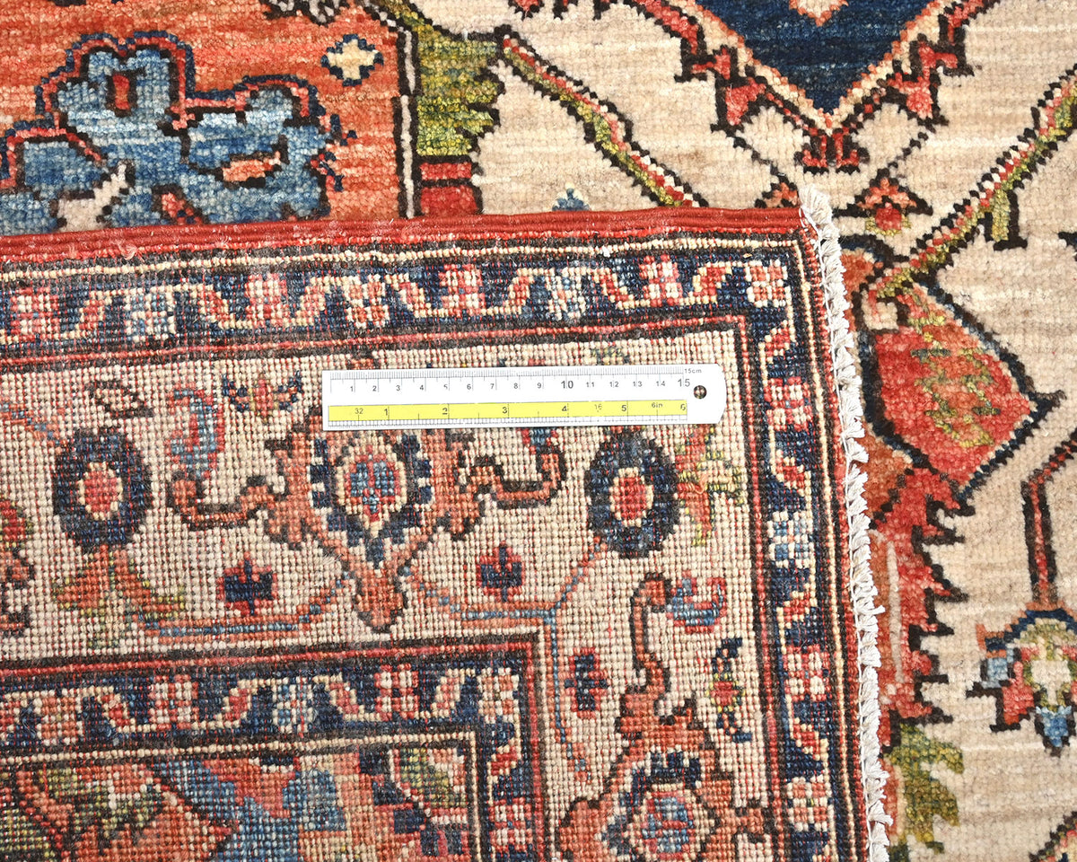 Alfombra afgana Ersari de lana teñida vegetal anudada a mano, 6x8, color beige óxido