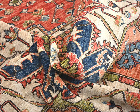 Alfombra afgana Ersari de lana teñida vegetal anudada a mano, 6x8, color beige óxido