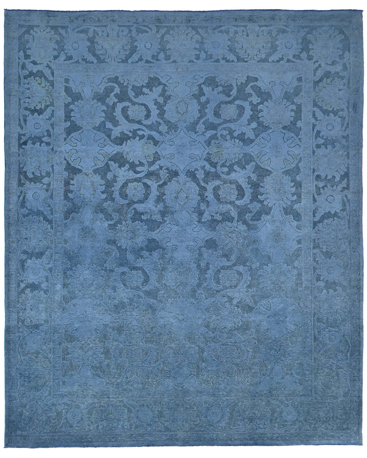 8x10 Blue Chobi Over Dye Afghan Hand Knotted Floral High Low Wool Area Rug