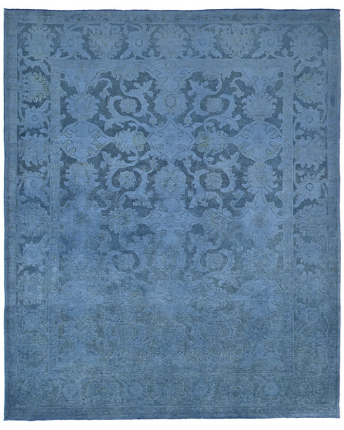 8x10 Blue Chobi Over Dye Afghan Hand Knotted Floral High Low Wool Area Rug