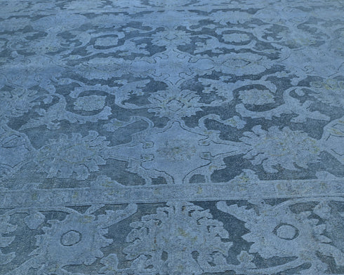 8x10 Blue Chobi Over Dye Afghan Hand Knotted Floral High Low Wool Area Rug