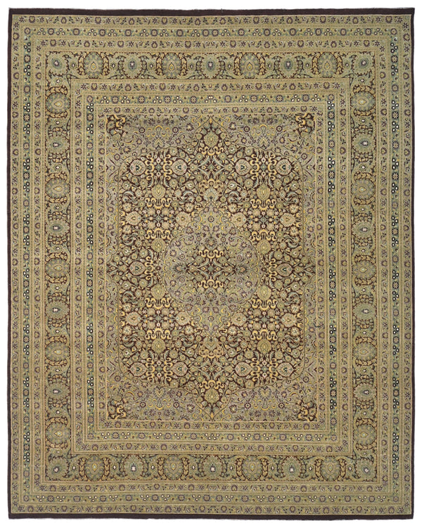 8x10 Oriental Green Brown Persian Style Hand Knotted Floral Wool Area Rug