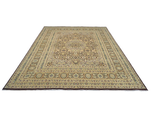 8x10 Oriental Green Brown Persian Style Hand Knotted Floral Wool Area Rug