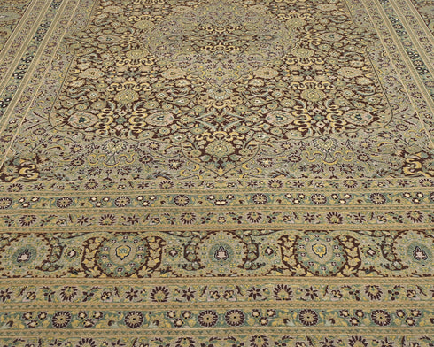 8x10 Oriental Green Brown Persian Style Hand Knotted Floral Wool Area Rug