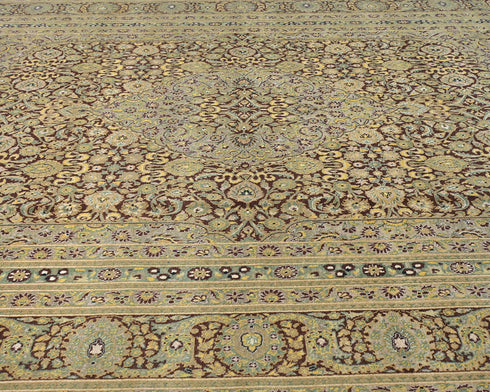 8x10 Oriental Green Brown Persian Style Hand Knotted Floral Wool Area Rug