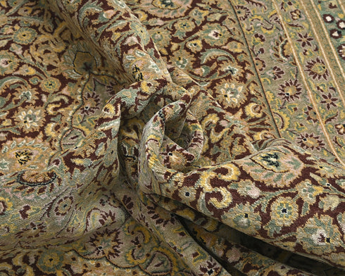 8x10 Oriental Green Brown Persian Style Hand Knotted Floral Wool Area Rug