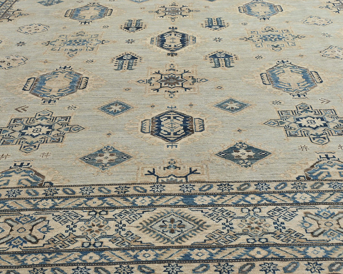 Alfombra cuadrada de lana anudada a mano, color gris, Kazak Afghan, de 10 x 10 pies