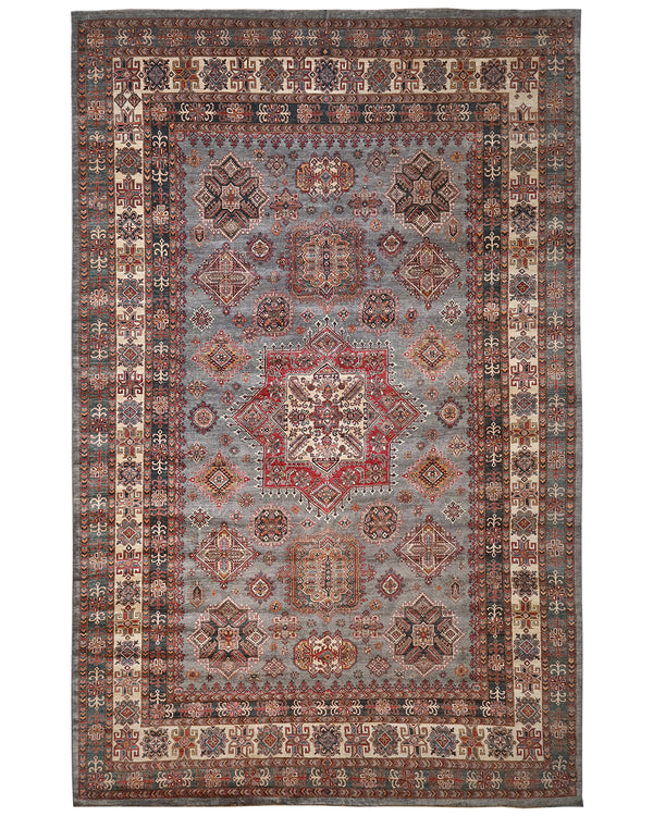 13x17 Gray Kazak Afghan Hand Knotted Wool Area Rug
