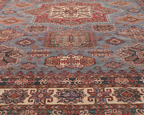 13x17 Gray Kazak Afghan Hand Knotted Wool Area Rug