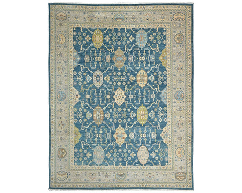 9x12 Zeigler Blue Afghan Hand Knotted Wool Area Rug