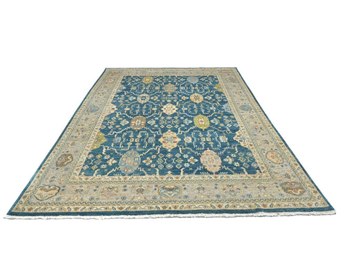 9x12 Zeigler Blue Afghan Hand Knotted Wool Area Rug