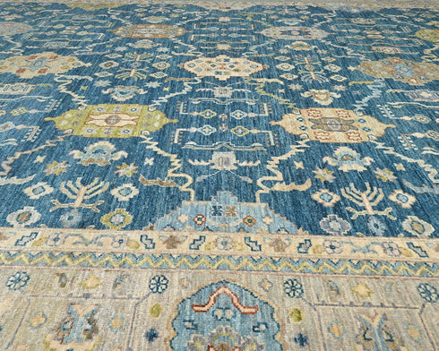 9x12 Zeigler Blue Afghan Hand Knotted Wool Area Rug