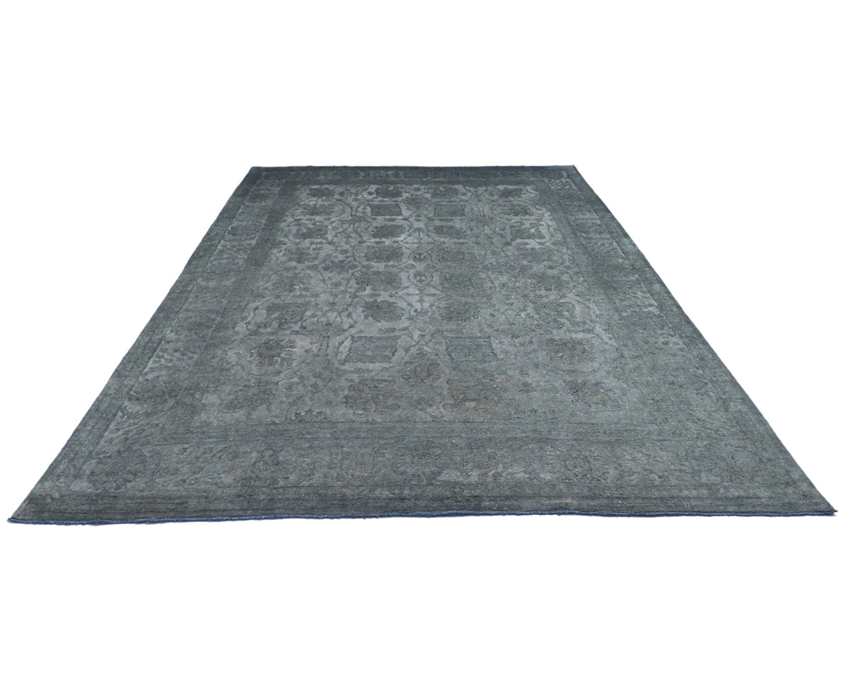 9x12 Chobi Gray Over Dye Afghan Hand Knotted Floral High Low Wool Area Rug