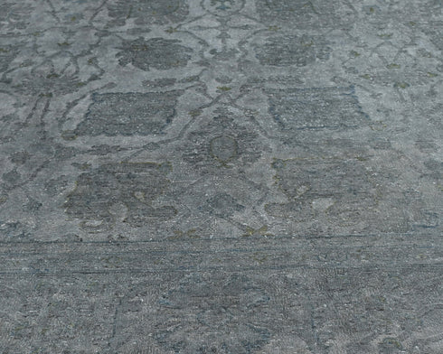 9x12 Chobi Gray Over Dye Afghan Hand Knotted Floral High Low Wool Area Rug