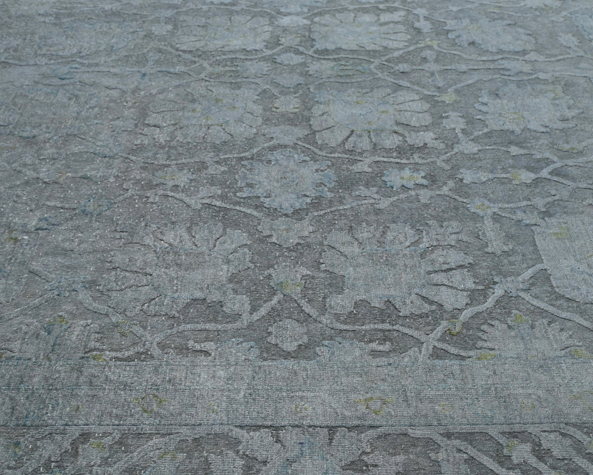 9x12 Chobi Gray Over Dye Afghan Hand Knotted Floral High Low Wool Area Rug
