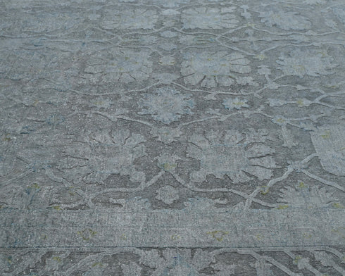 9x12 Chobi Gray Over Dye Afghan Hand Knotted Floral High Low Wool Area Rug