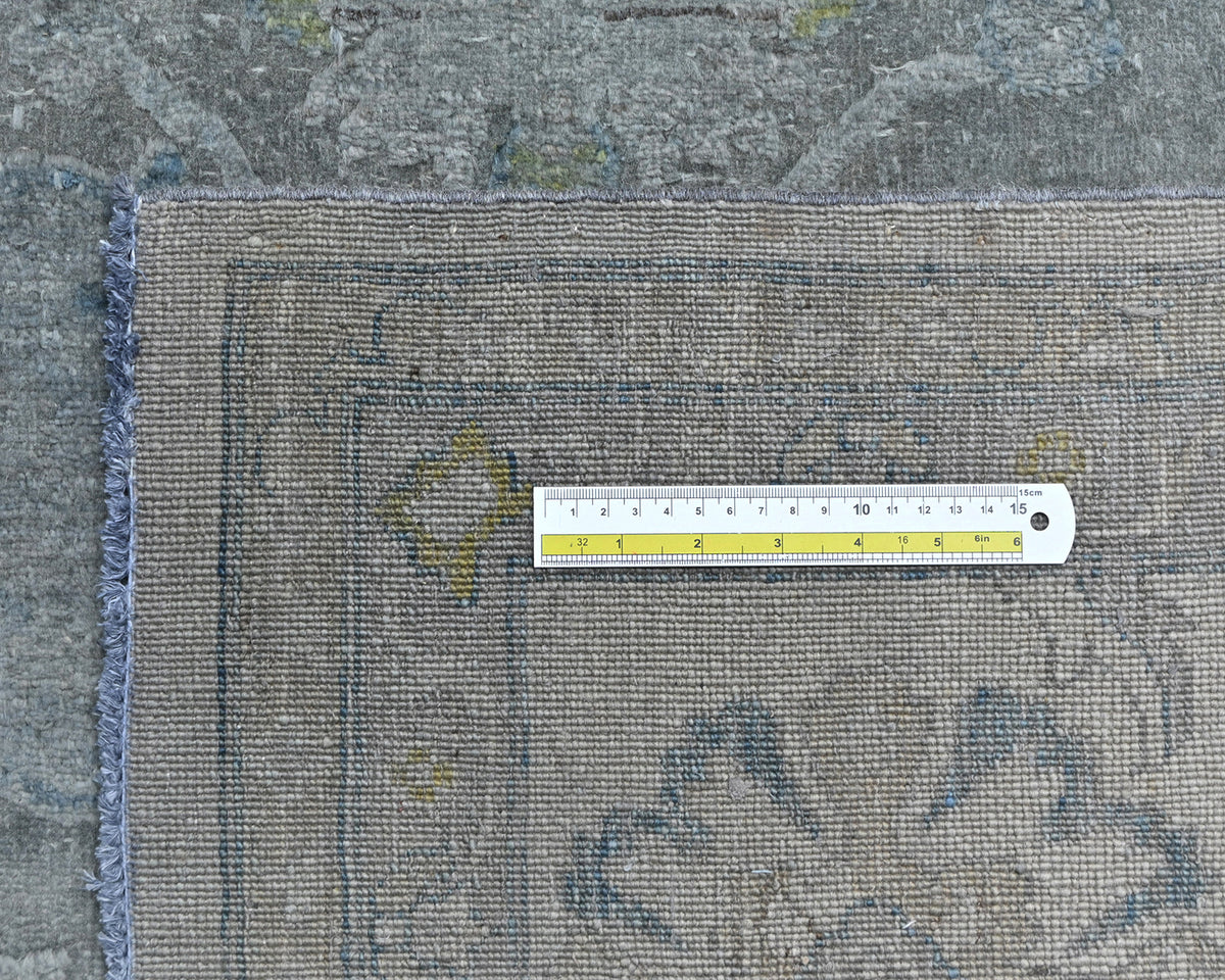 9x12 Chobi Gray Over Dye Afghan Hand Knotted Floral High Low Wool Area Rug