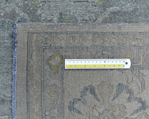 9x12 Chobi Gray Over Dye Afghan Hand Knotted Floral High Low Wool Area Rug