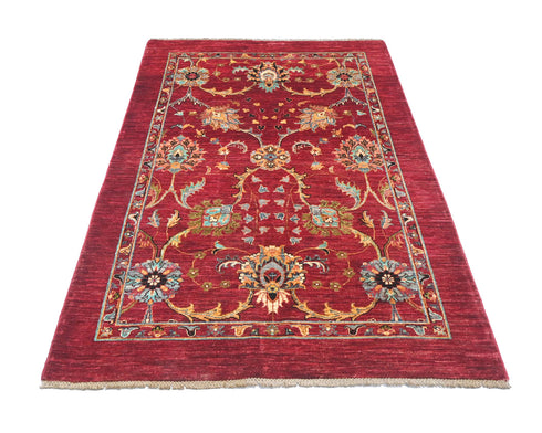 4x6 Red Khurgeen Afghan Hand Knotted Wool Area Rug