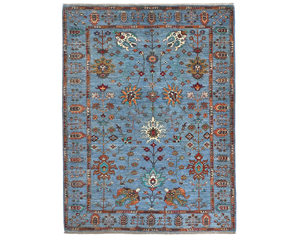 6x8 Blue Khurgeen Afghan Hand Knotted Wool Area Rug