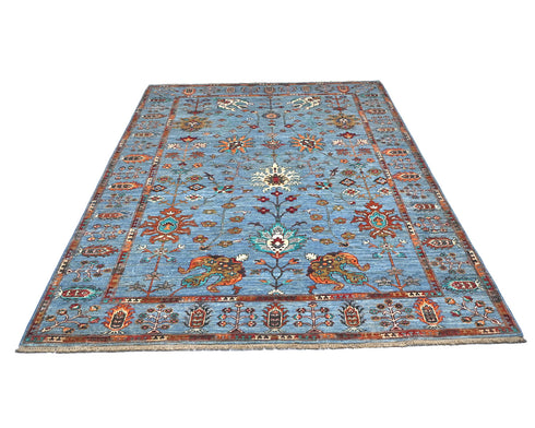 6x8 Blue Khurgeen Afghan Hand Knotted Wool Area Rug