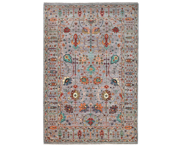 6x8 Gray Khurgeen Afghan Hand Knotted Wool Area Rug