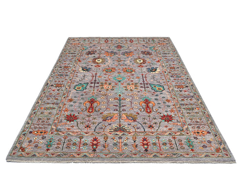 6x8 Gray Khurgeen Afghan Hand Knotted Wool Area Rug