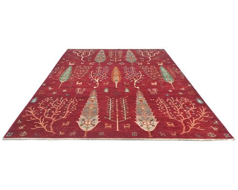 8x10 Red Khurgeen Afghan Hand Knotted Wool Area Rug