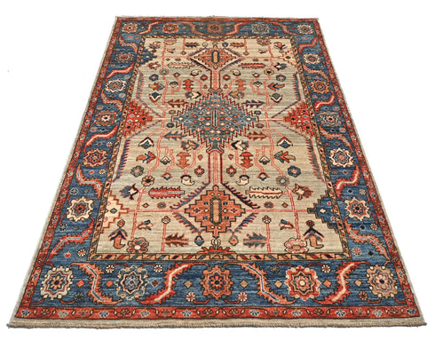 4x6 Gray Blue Aryana Afghan Hand Knotted Veg Dye Wool Area Rug