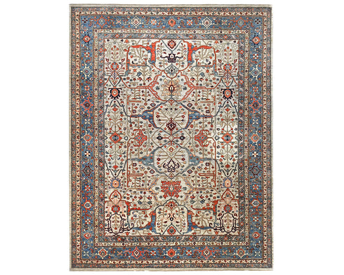 Alfombra afgana Aryana de lana teñida con vegetales, anudada a mano, de 9 x 12 pulgadas, color gris y azul