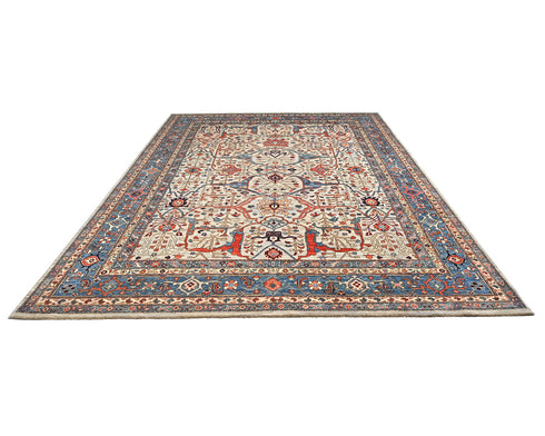 Alfombra afgana Aryana de lana teñida con vegetales, anudada a mano, de 9 x 12 pulgadas, color gris y azul