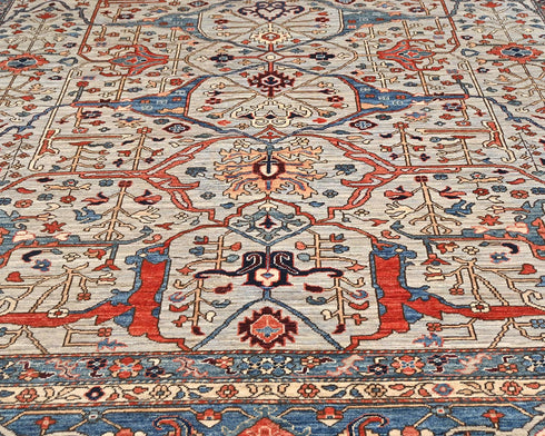 Alfombra afgana Aryana de lana teñida con vegetales, anudada a mano, de 9 x 12 pulgadas, color gris y azul