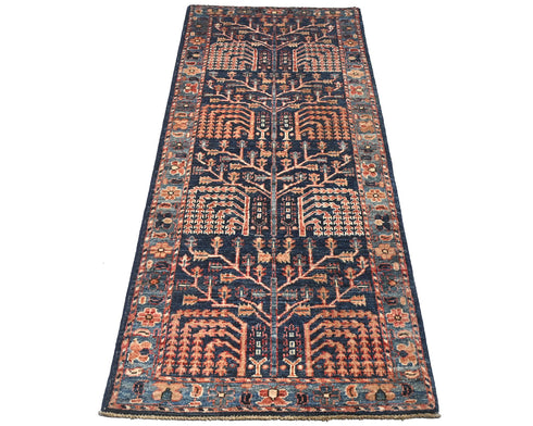 6 Feet Blue Aryana Afghan Hand Knotted Veg Dye Wool Runner Rug