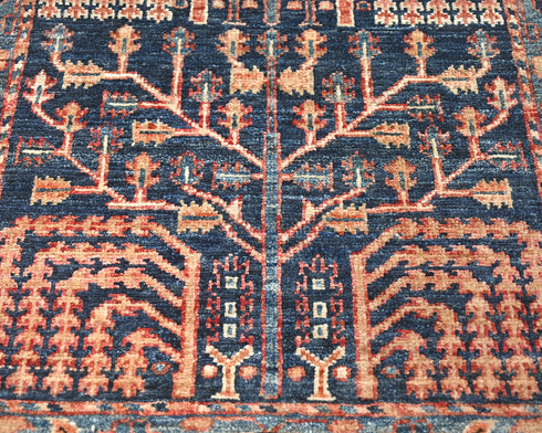 6 Feet Blue Aryana Afghan Hand Knotted Veg Dye Wool Runner Rug