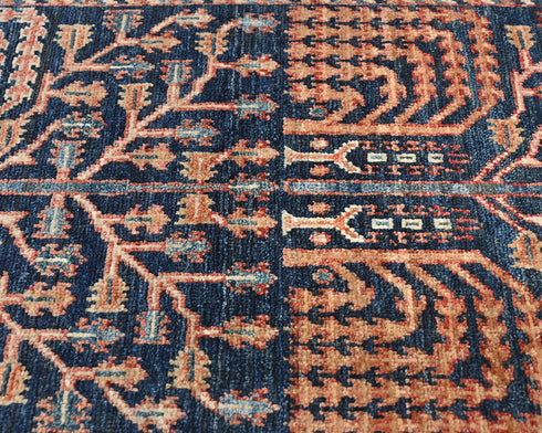 6 Feet Blue Aryana Afghan Hand Knotted Veg Dye Wool Runner Rug