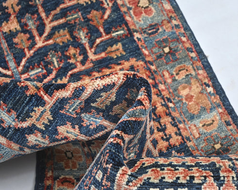 6 Feet Blue Aryana Afghan Hand Knotted Veg Dye Wool Runner Rug