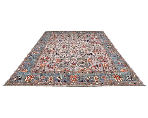 9x12 Gray Aryana Afghan Hand Knotted Veg Dye Wool Area Rug