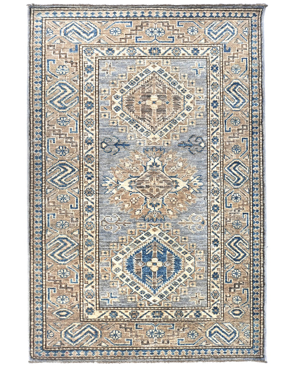 3x5 Kazak Gray Brown Hand Knotted Geometric Wool Area Rug