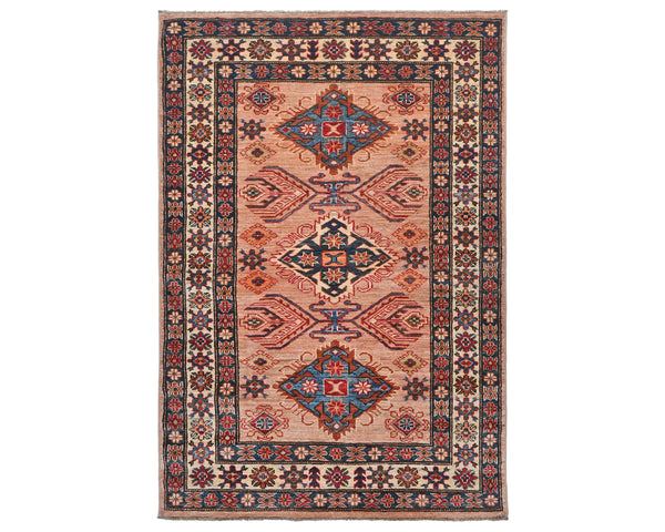 3x5 Kazak Afghan Hand Knotted Geometric Wool Area Rug