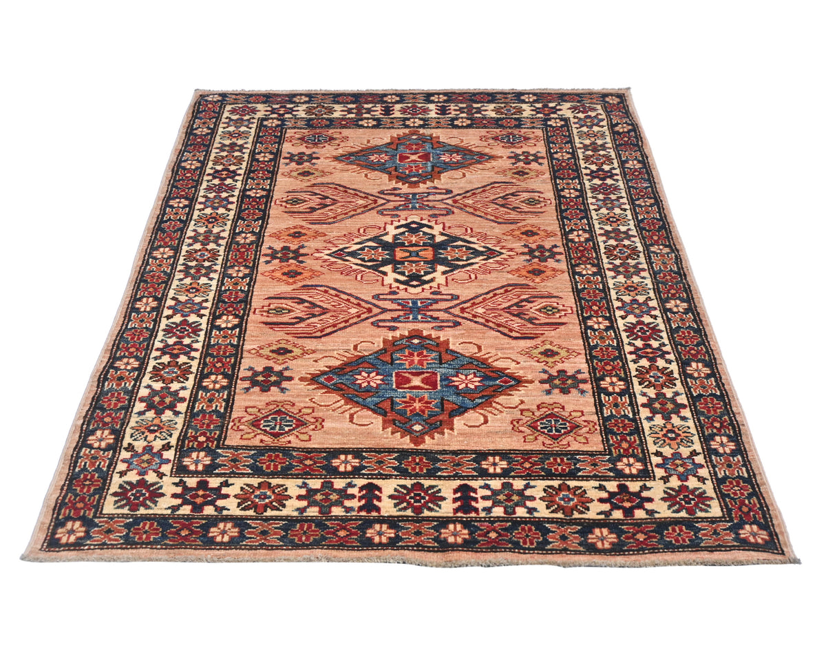 3x5 Kazak Afghan Hand Knotted Geometric Wool Area Rug