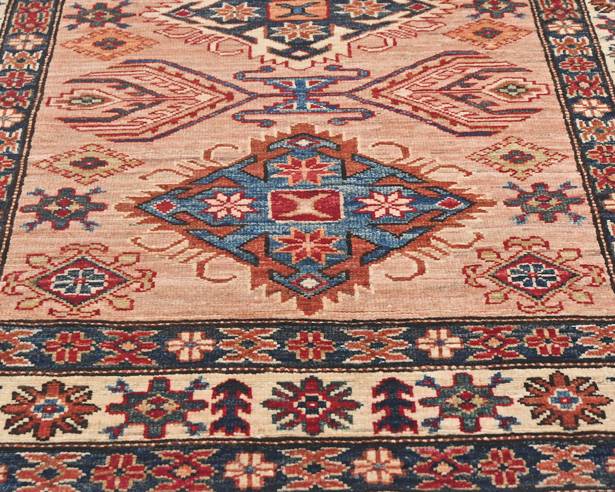 3x5 Kazak Afghan Hand Knotted Geometric Wool Area Rug