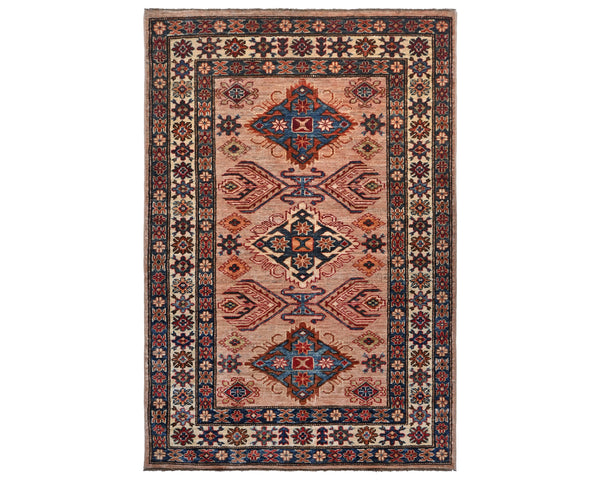 3x5 Ft Kazak Afghan Hand Knotted Geometric Wool Area Rug